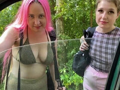 Blondine, Blasen, Auto, Frau frau mann, Handjob, Hd, Ablutschen, Flotter dreier