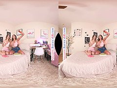 Molly Little & Madison Wilde share a thick cock in a naughty threesome with virtual reality