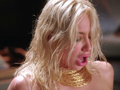 Sweaty ladies go through a hardcore fuck with tongue play