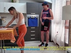 Amateur, Pajear, Cocina, Mamá, Pequeña, Spandex, Madrastra, Medias largas