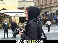 Picked up old brunette grandma rides his dick
