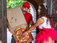 The pizza delivery guy rings extra sausage to the chicks