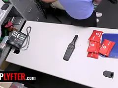 Camp counselor gets caught shoplifting and has to screw her way out of trouble