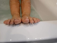 Stepsister's feet in bath (Satin Bloom feet, foot play, foot teasing, small feet, high arches, toes)