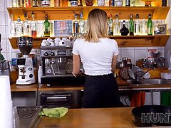 Cafe worker desperately watches how his future wife gets nailed