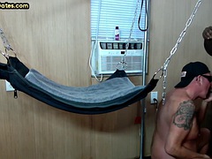 IR gaydaddy rimmed and banged in homemade sling anal sex