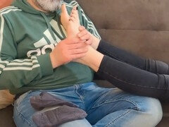 Pieds, Femme dominatrice, Italienne, Massage, Maîtresse, Chaussettes, Adolescente