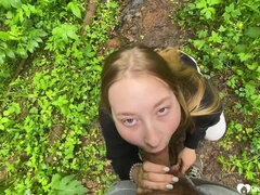 Girlfriend gets a facial in the woods