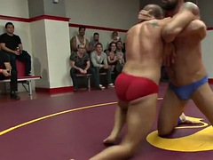 Ebony wrestling guy ass fucked by group