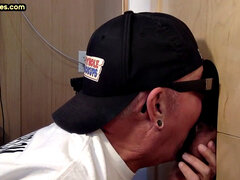 Gloryhole BJ loving mature amateur fucked in sling