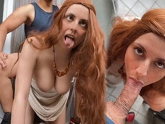 Redhead Girl With Big Tits Wants Strong Sex And Gives A Blowjob With Cum On Face While Swearing