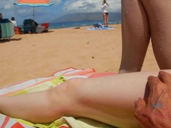 Amateur, Playa, Bikini, Despelote, Novia, Al aire libre, Pov, Público