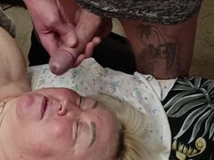 Stepmom Surprised with Big Cock Cumshot in Mouth Swallow