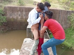 Horny Indian college boys engage in rough bareback sex with a big dicked daddy