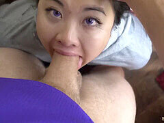 Japanese bombshell with purple eyes gets extreme facefucked in POV at SukiSukiGirl