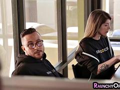 Stunning busty office MILF pussysmashed