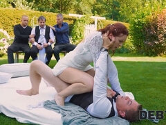 Bride, Charlie Red, and their Debt Collectors: Watch as they get wild in the outdoors with their shaved pussies