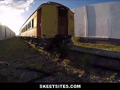 Iris Rose gets her tight pussy pounded hard for cash in abandoned train