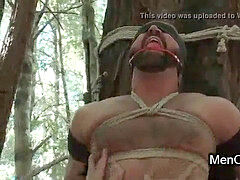restrain bondage gay nipples tortured and arse dildo porked in woods
