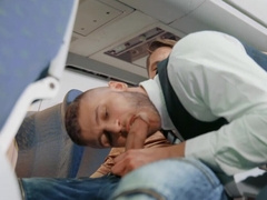 Erotic hard anal sex mid flight between two steamy men
