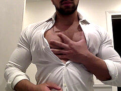 tearing my white t-shirt while flexing my phat muscle pecs and biceps