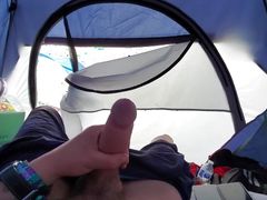 Johnholmesjunior Real risky and public open tent door solo show with cum while camping in BC