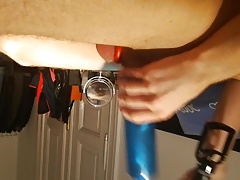 Big dick German hunk plays with penis pump