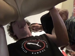 Big booty lad gets fucked in doggy style while others watch