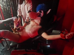 uber-cute femboy fursuiter gets plumbed by a pummel machine and fapped by his bf