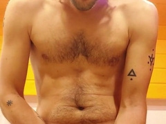 Inked Hippie Man has Strenuous Noisy Ejaculation and Adorns his Mitt with Warm Jizm