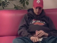 Skater Chris wanks his beautiful cock and cums on his skateboard