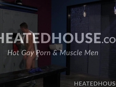 Colt Rivers gags on Vance Crawfords dick in rough locker room pounding