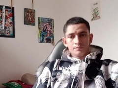 Insane otaku massages himself in front of the camera