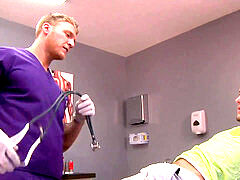 homo physician gargling off his handsome patient