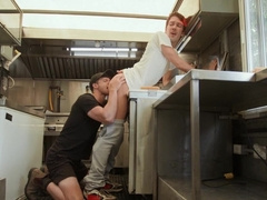 Kitchen fuck with a big dick in his sensitive bum