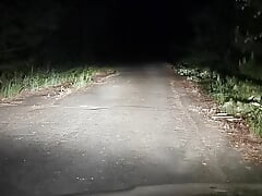 Fat bastard Dennis jerks off in front of his car at night.