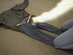 Halloween Story: Cocky Boss Choked by Voodoo Dildo and Cums