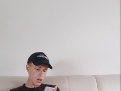 Jakob jerks off after the gym & uses his dildo on the couch