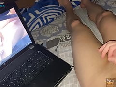 Schoolboy Jerks Off To Porn! Cum on Cam, Stomach and Bed!