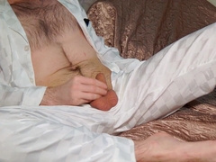 Beautiful stud in pj's observes porno and jacks