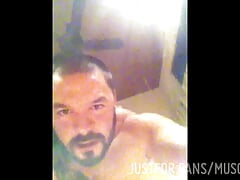 Hot hairy latin muscle stud works hole and uncut cock
