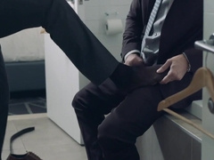 Nude men share the small bathroom for intimate gay fetishes