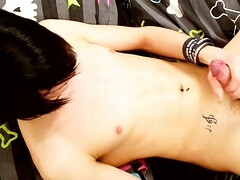Slender emo boy loudly plays with his cock in a generous solo