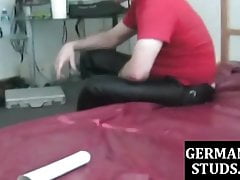 Cocksucking german jock fisting in threesome