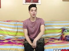 Darling twink uses a glass toy while yanking