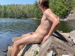 Relaxed Canadian guy Aaronthekayaker discovers a hidden lakeshore and slowly strips out of his trunks