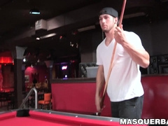 Muscular gay stud Chuck is playing pool and masturbating