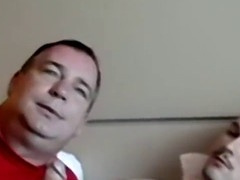 Chubby senior gay takes cum in mouth after threesome blowjob