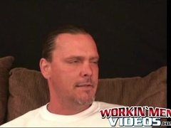 Heavily inked older amateur smokes while masturbating hard