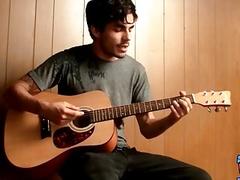 Talented twink plays the guitar before stroking his hard cock